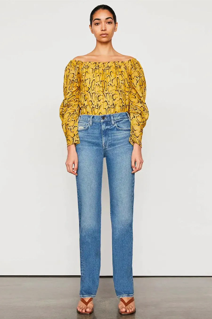 Frame Denim Off Shoulder Billow Top - Python Multi