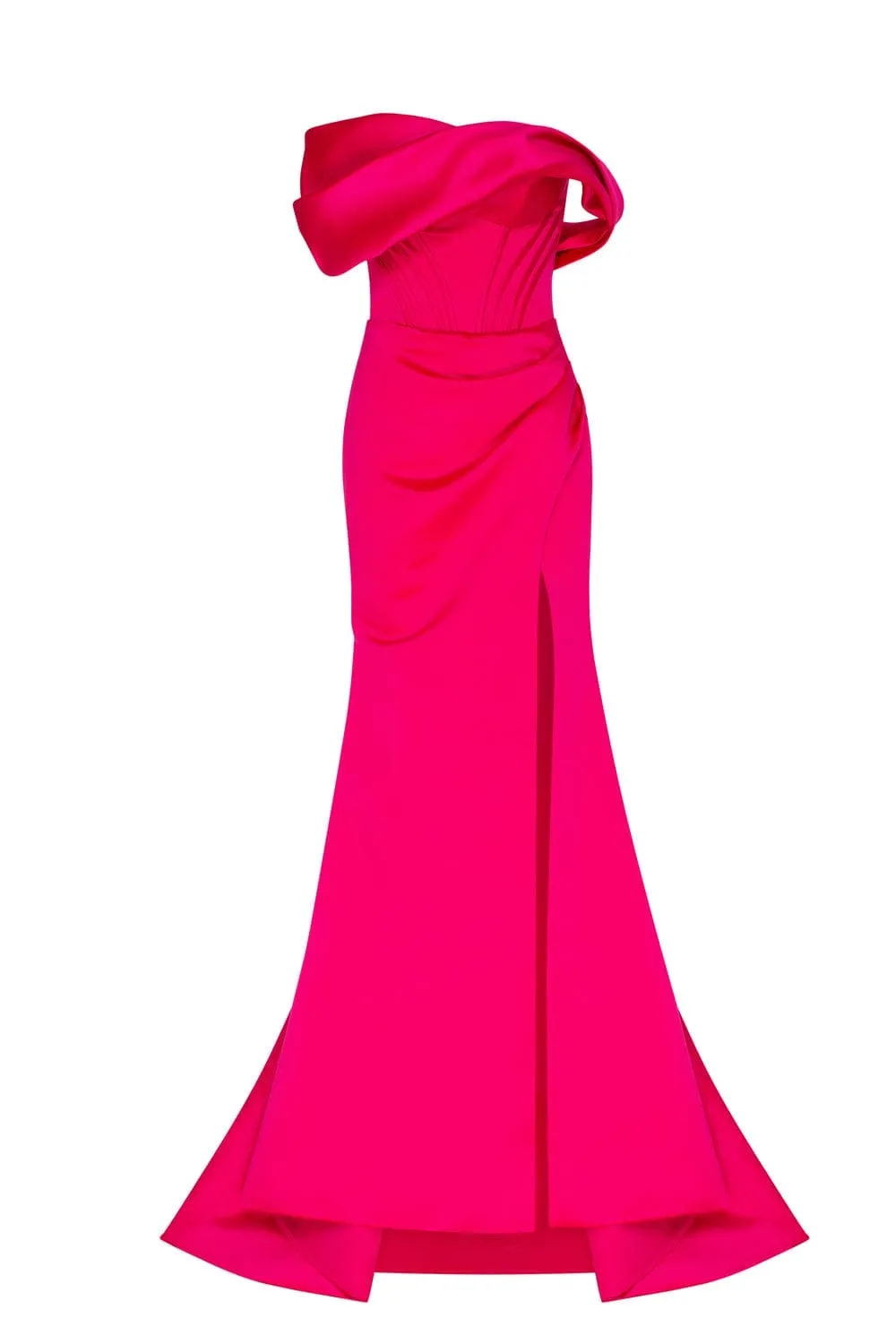 Fuchsia Princess strapless gown with thigh slit