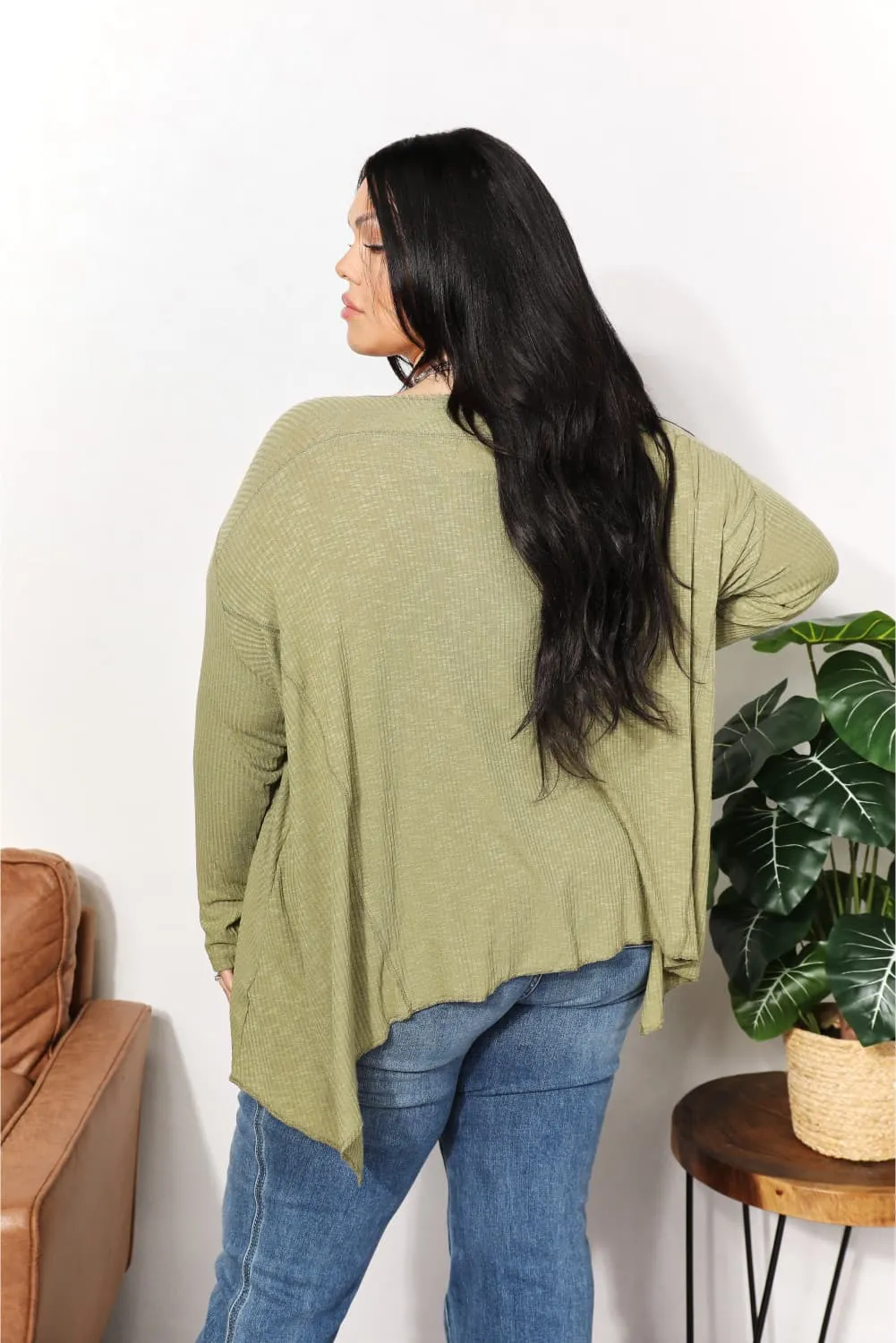 HEYSON Full Size Oversized Super Soft Rib Layering Top with a Sharkbite Hem and Round Neck