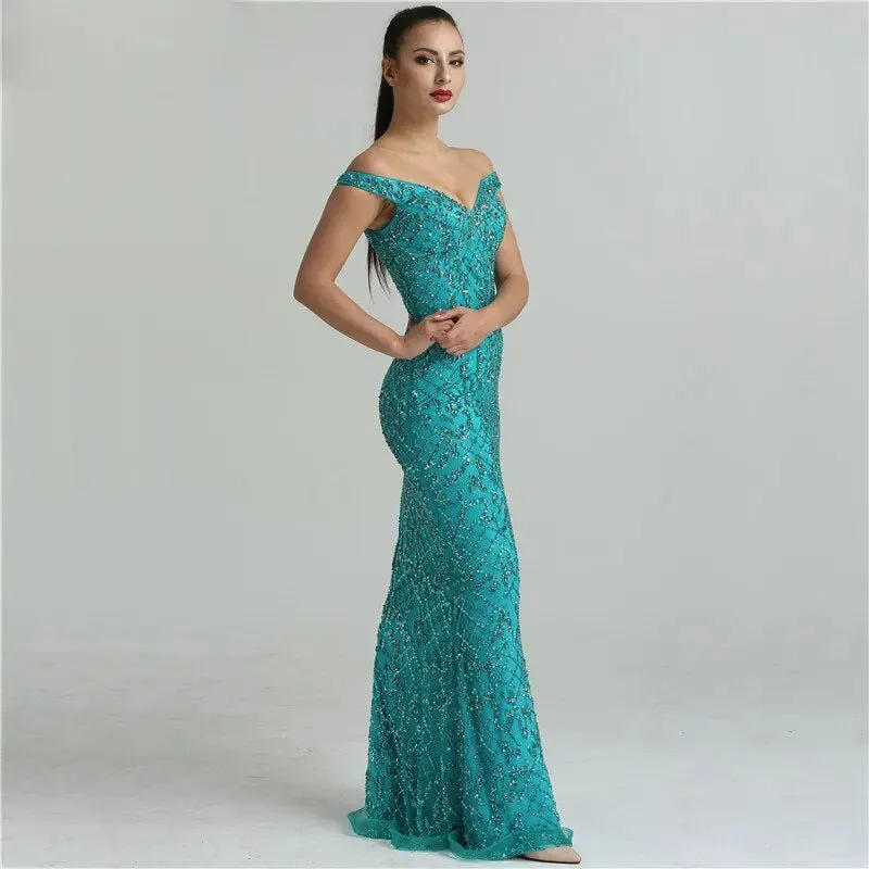 Jovanni Beading Off Shoulder Evening Gown