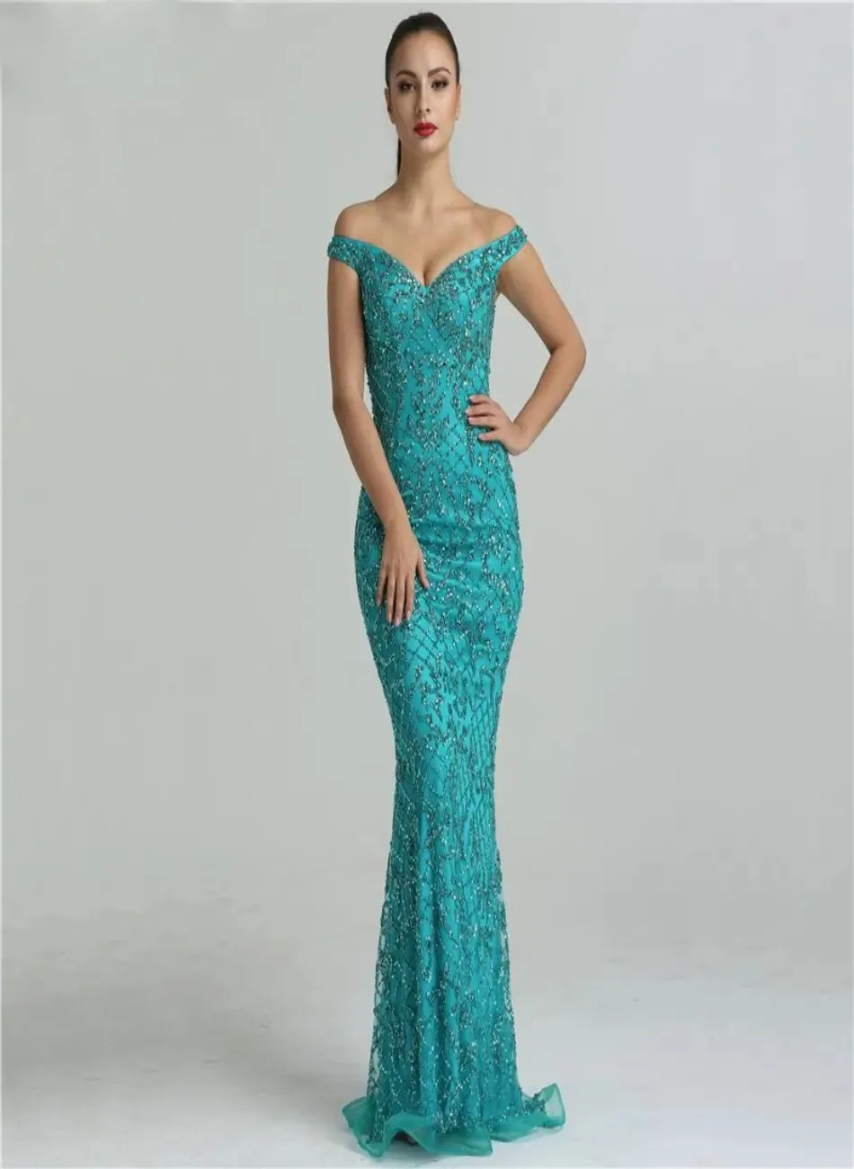 Jovanni Beading Off Shoulder Evening Gown