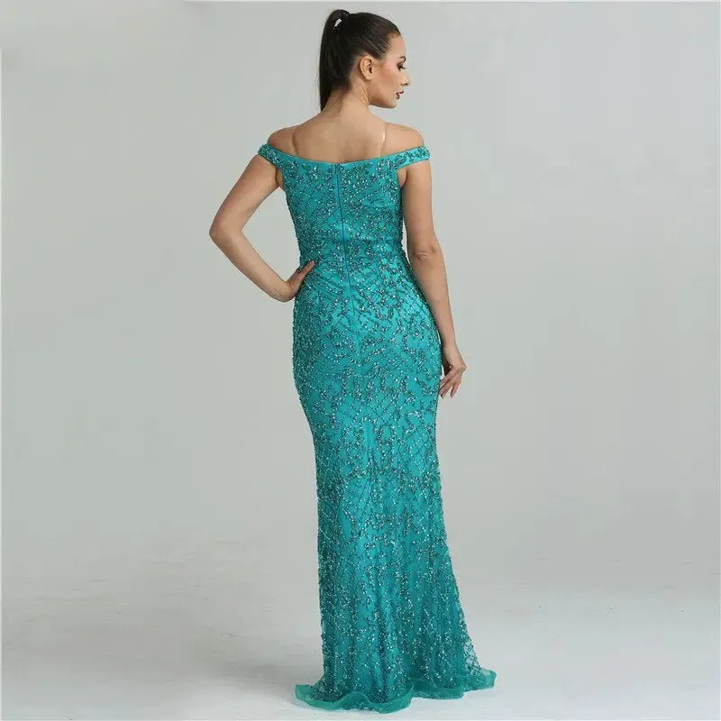 Jovanni Beading Off Shoulder Evening Gown