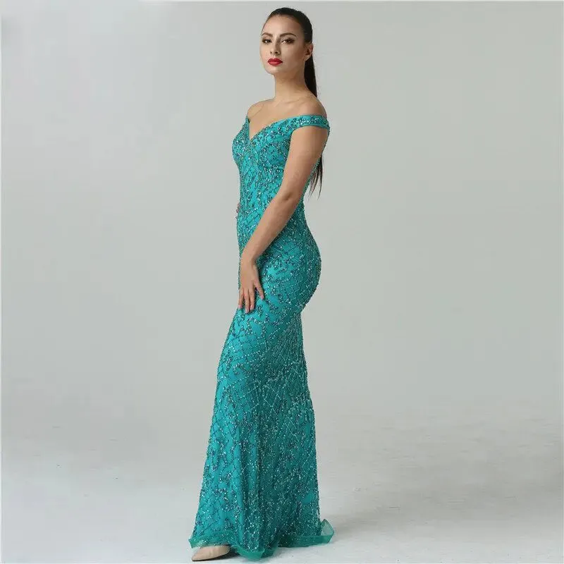 Jovanni Beading Off Shoulder Evening Gown