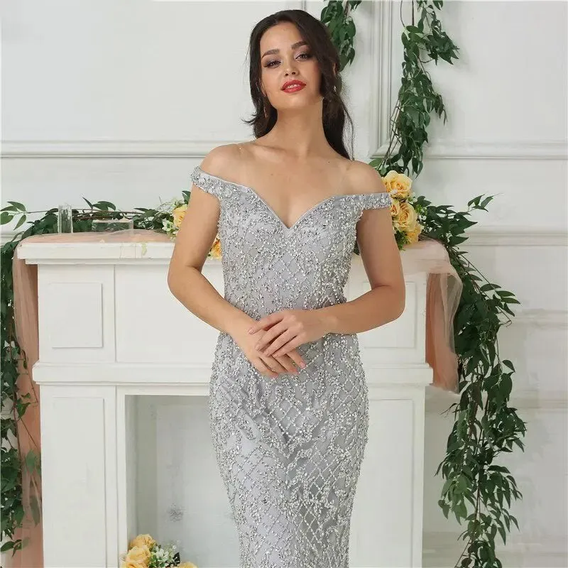 Jovanni Beading Off Shoulder Evening Gown