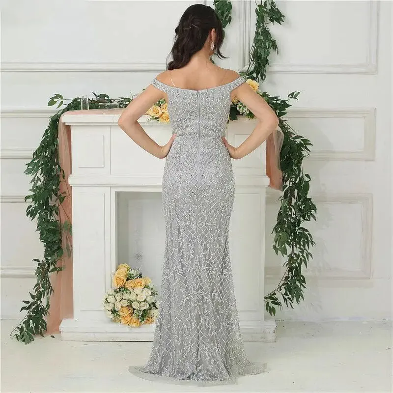 Jovanni Beading Off Shoulder Evening Gown