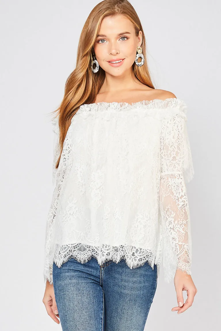 LACE OFF-SHOULDER FRILL TOP