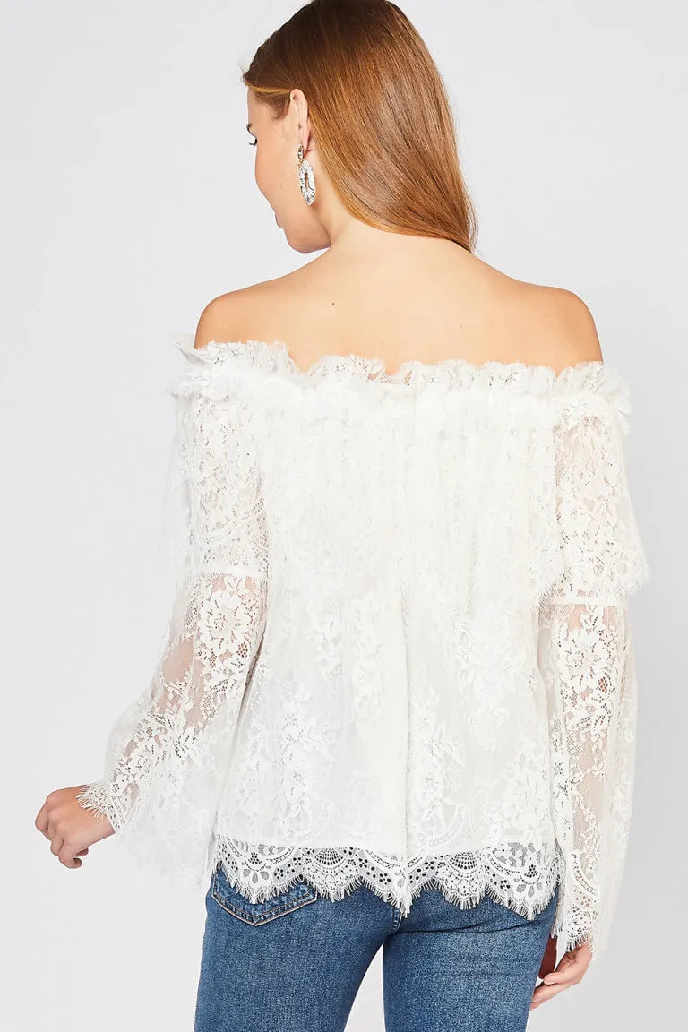 LACE OFF-SHOULDER FRILL TOP