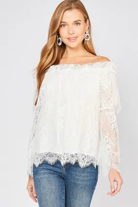 LACE OFF-SHOULDER FRILL TOP