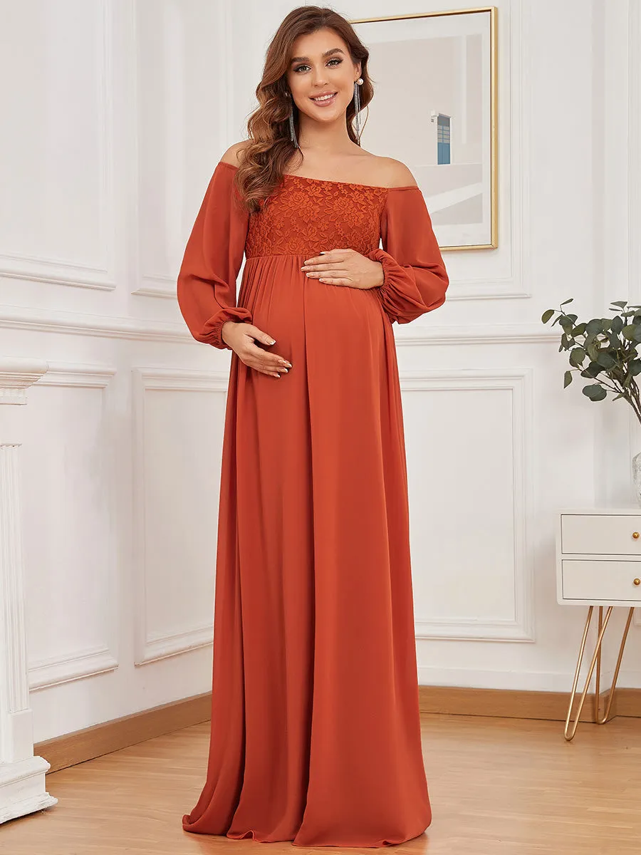 Lantern Sleeves A Line Floor Length Wholesale Maternity Dresses