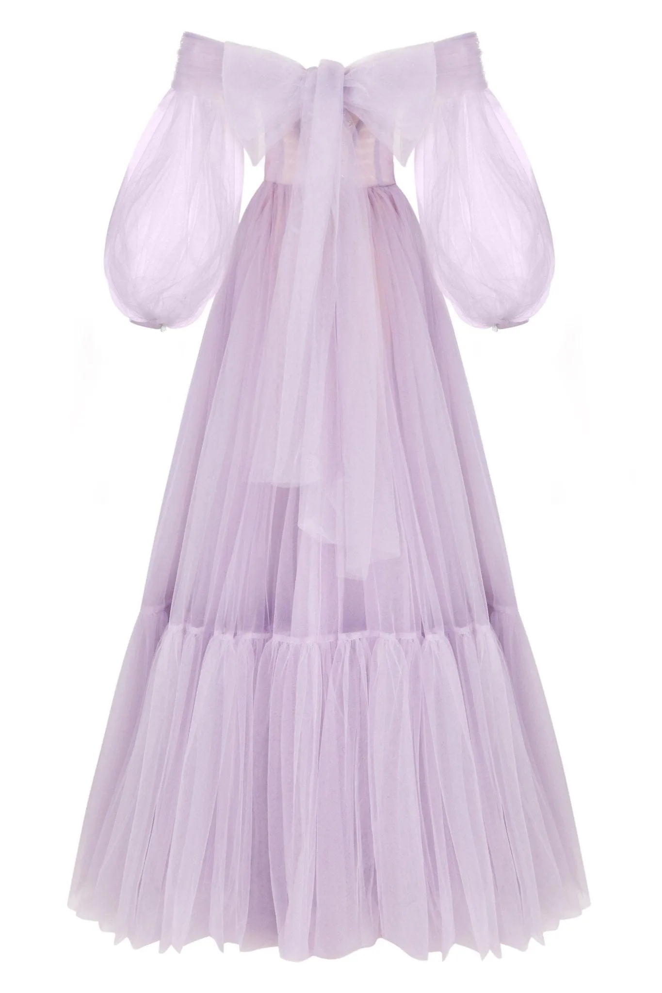 Lavender Sheer Sleeves Maxi Tulle Dress