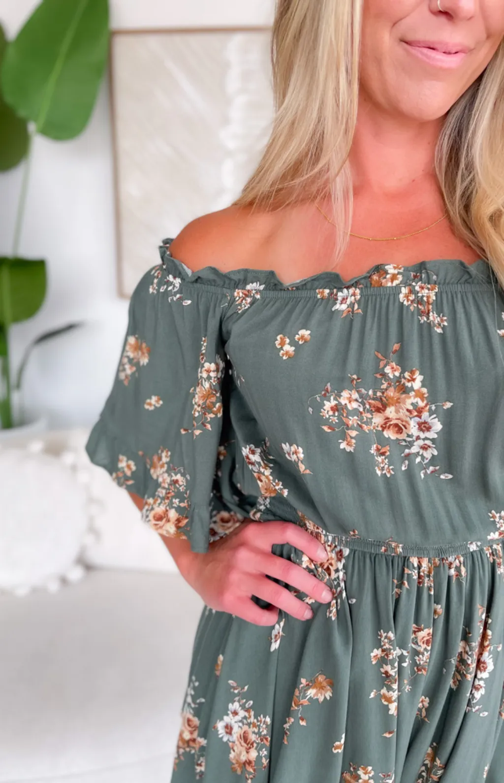 Lexi Off The Shoulder Green Floral Romper