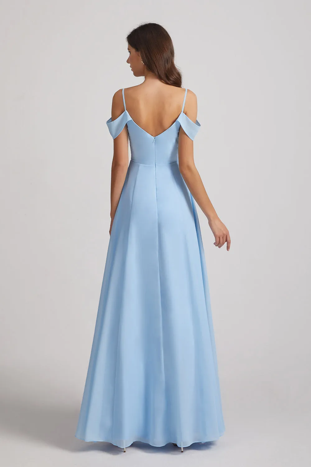 Light Sky Blue A-Line Cold Shoulder Chiffon Bridesmaid Dresses (AF0094)