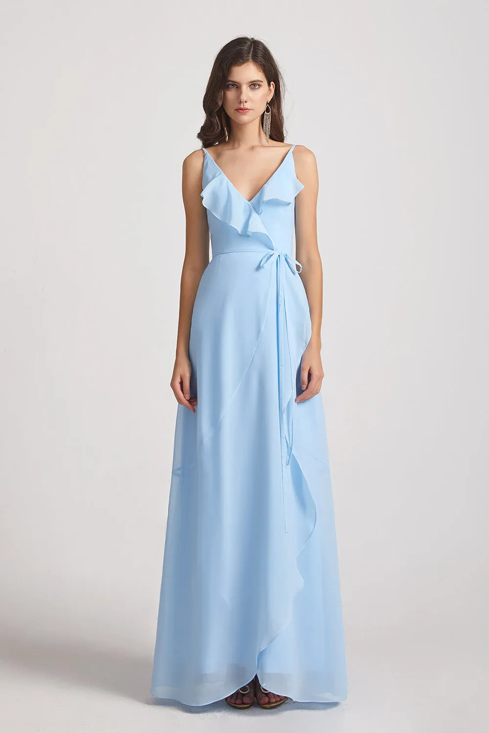 Maxi Wrap Singlet Bridesmaid Dresses with Tie Detail and Frills (AF0143)