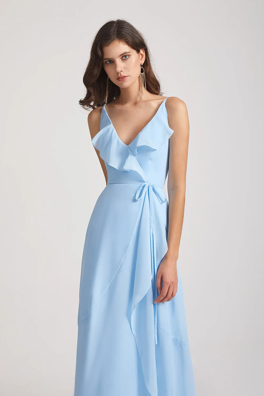 Maxi Wrap Singlet Bridesmaid Dresses with Tie Detail and Frills (AF0143)