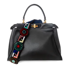 Medium Peekaboo Black Leather Floral Strap Two-Way Bag