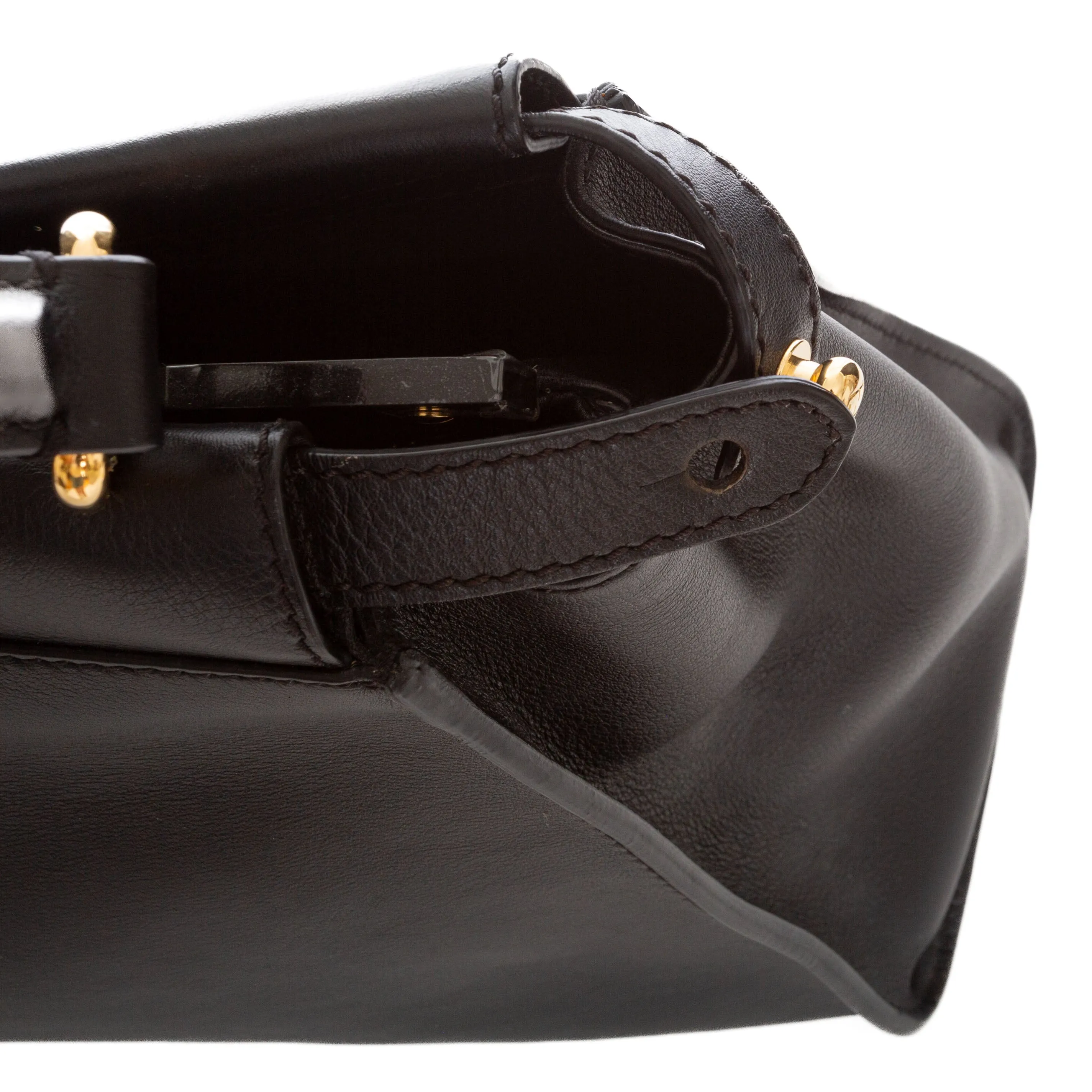 Medium Peekaboo Black Leather Floral Strap Two-Way Bag