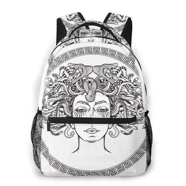 Mens Fashion Backpack Unisex Students Backpacks Unisex Medusa Gorgon Head Art Print Travel bag Bookbag