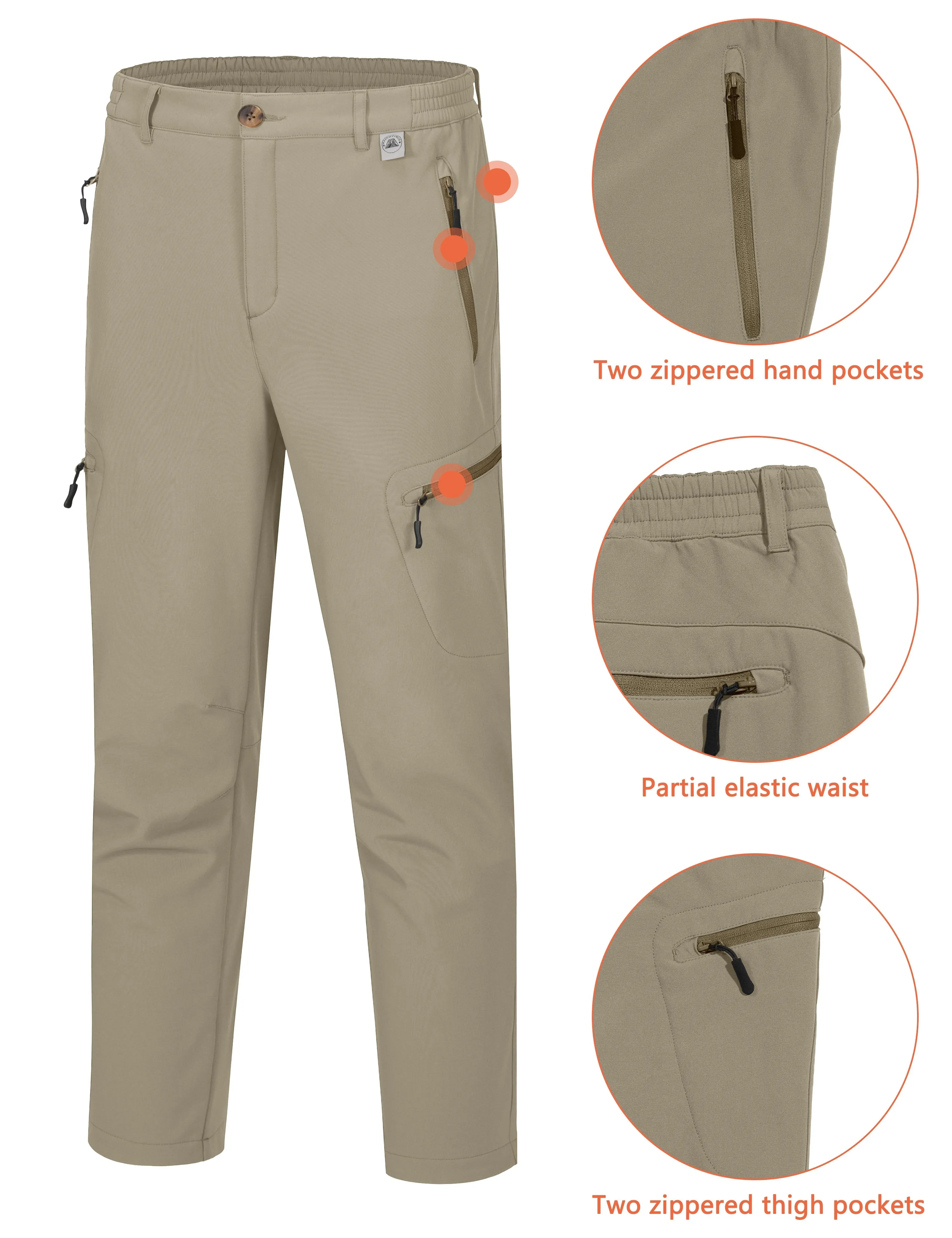 Men's Fleece Lined Insulated Softshell Snow Hiking Pants