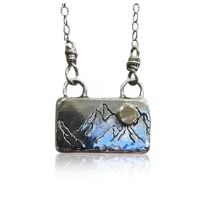 NS7 -My Little Mountain Sterling Silver Necklace w 14KT Gold Sun