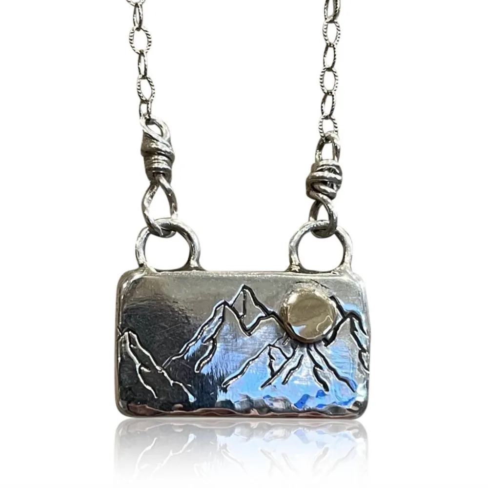 NS7 -My Little Mountain Sterling Silver Necklace w 14KT Gold Sun