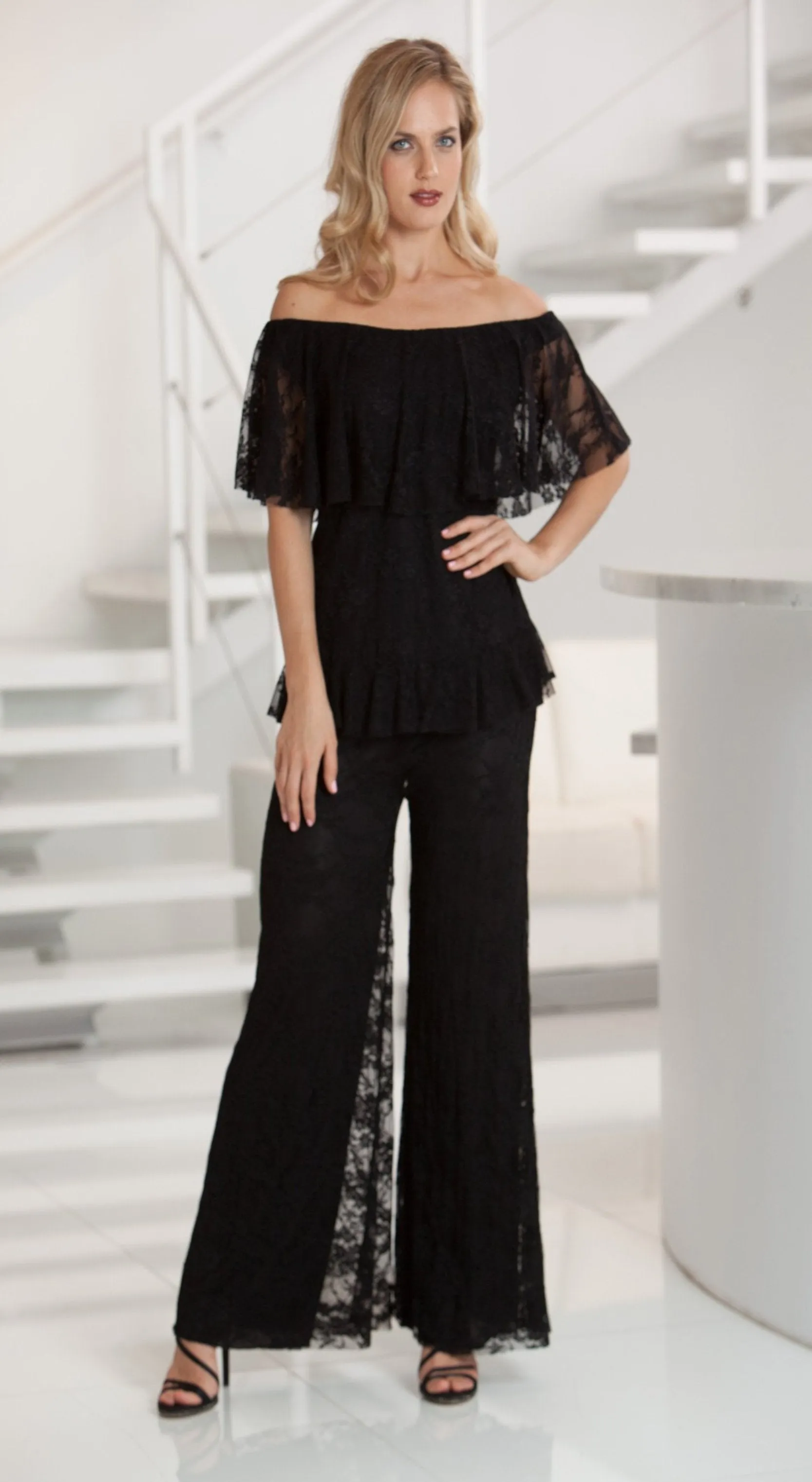 Off The Shoulder Stretch Lace Top and Palazzo Pant      BSL10 / PSL1