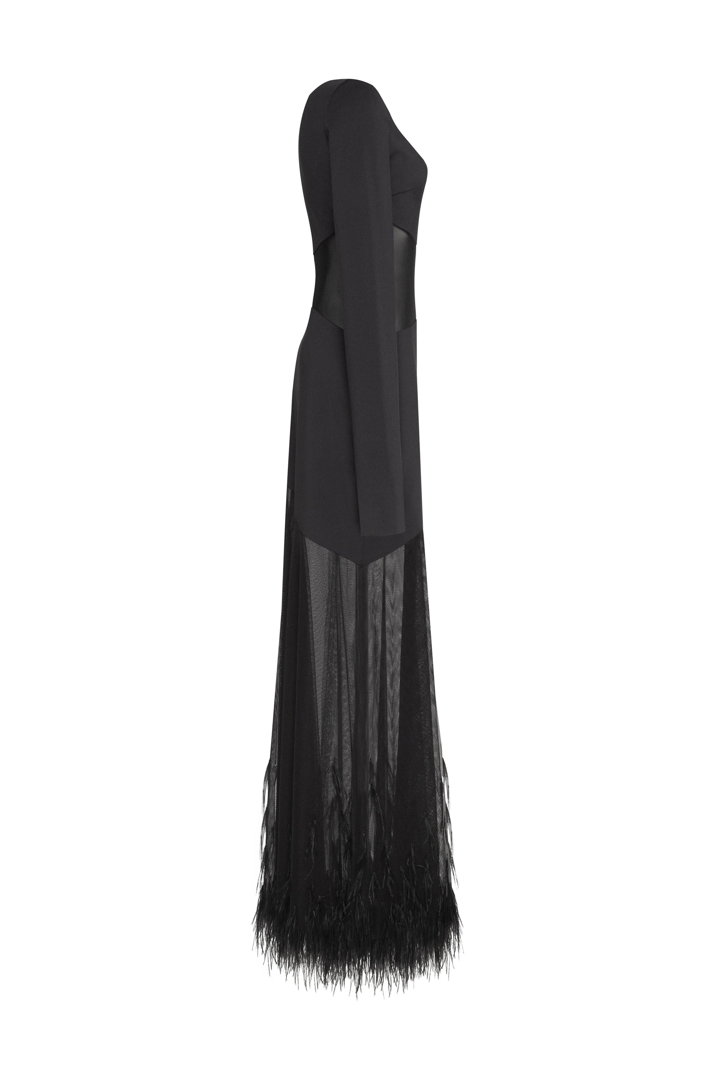 One-shoulder maxi dress with feather-trimmed bottom, Xo Xo