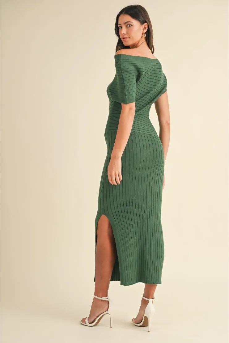 Patricia Knit Ribbed One Shoulder Midi Dress - Green