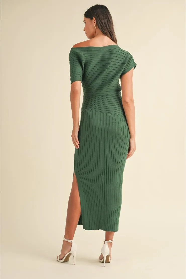 Patricia Knit Ribbed One Shoulder Midi Dress - Green