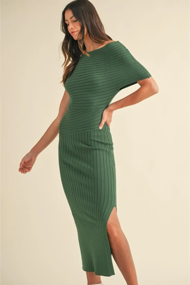 Patricia Knit Ribbed One Shoulder Midi Dress - Green