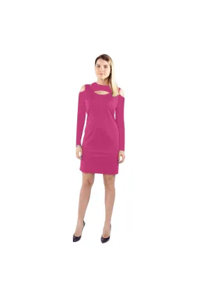 Peacock Pink Cold Shoulder Long Sleeve Dress (Model D37)