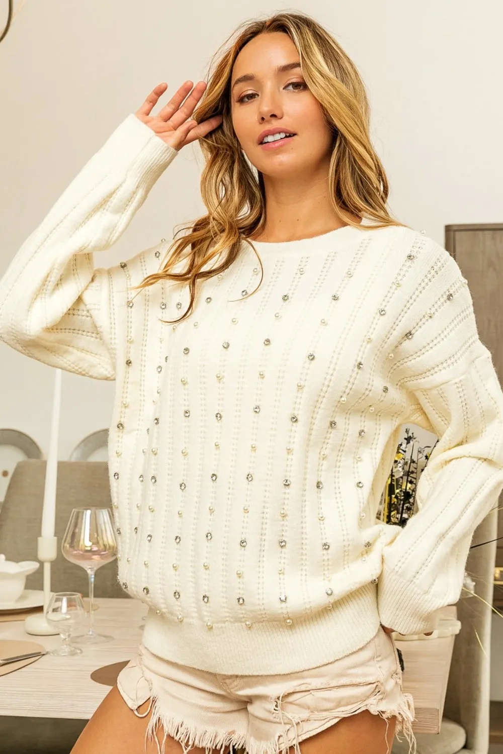 Pearl Rhinestone Sweater