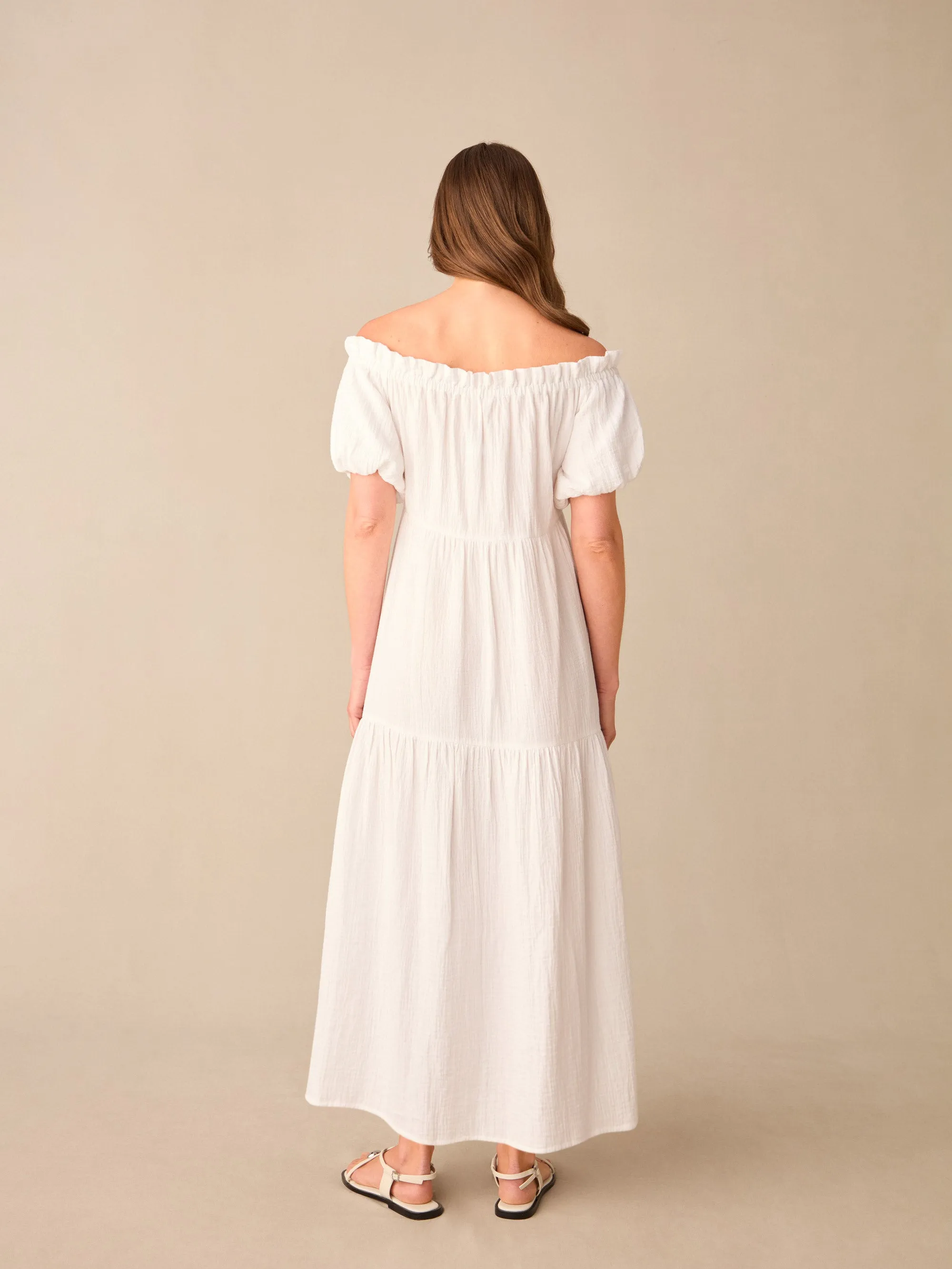 Petite White Off Shoulder Cheesecloth Dress