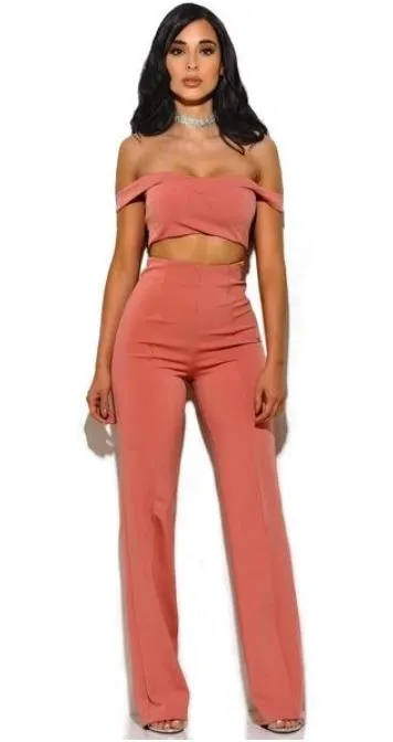 Pink Salmon Off The Shoulder Top and Bottom Set