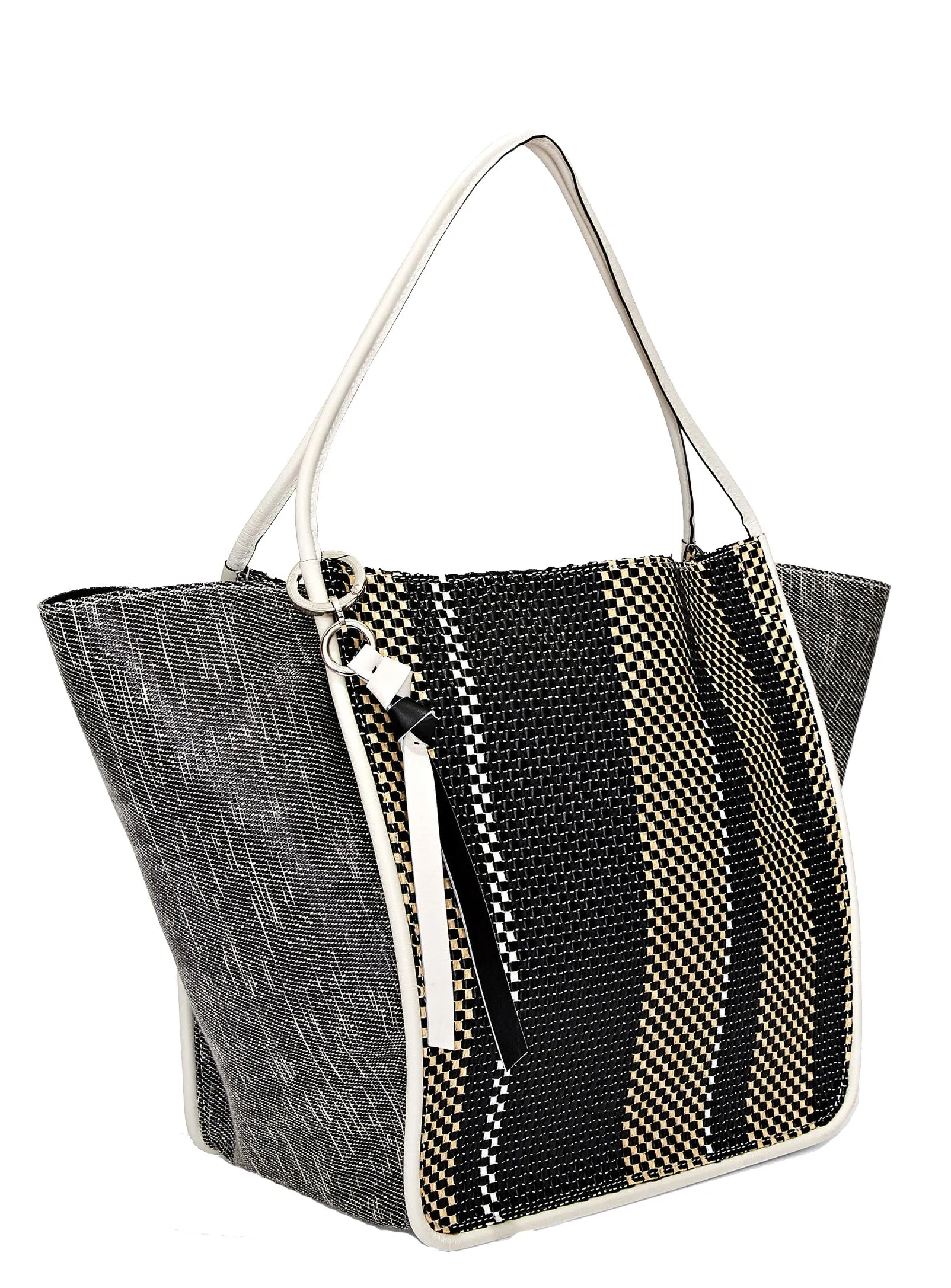 PS Slouch Tote XL Woven, Black/Ecru