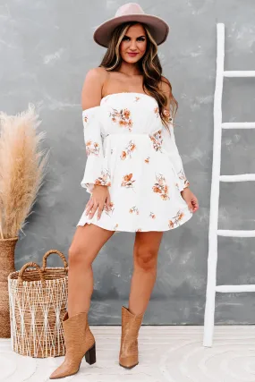 "Hope Is A Heartache" Floral Off The Shoulder Dress (Ivory/Peach)