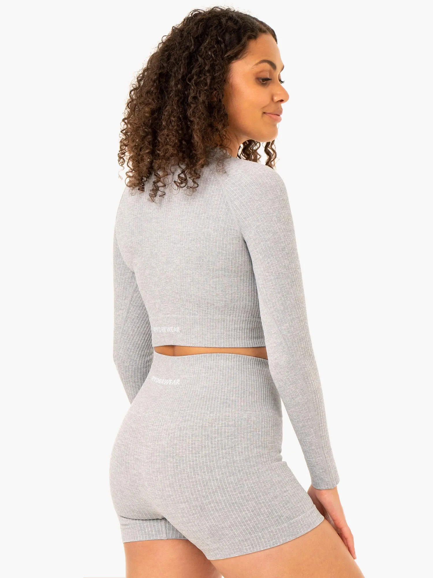 Rib Seamless Long Sleeve Top - Light Grey Marl