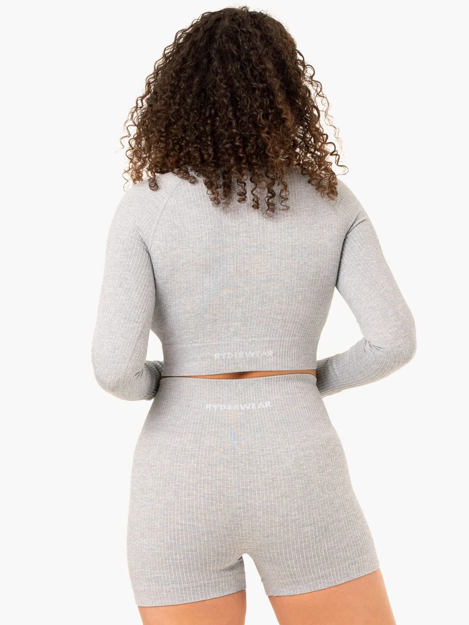 Rib Seamless Long Sleeve Top - Light Grey Marl