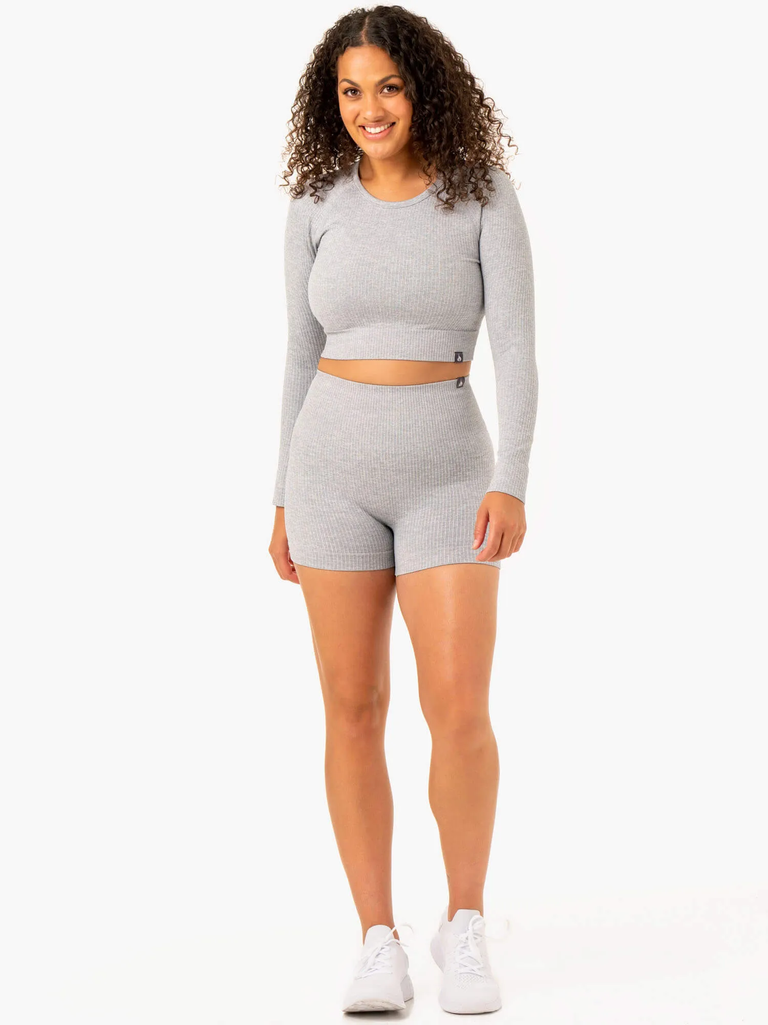 Rib Seamless Long Sleeve Top - Light Grey Marl