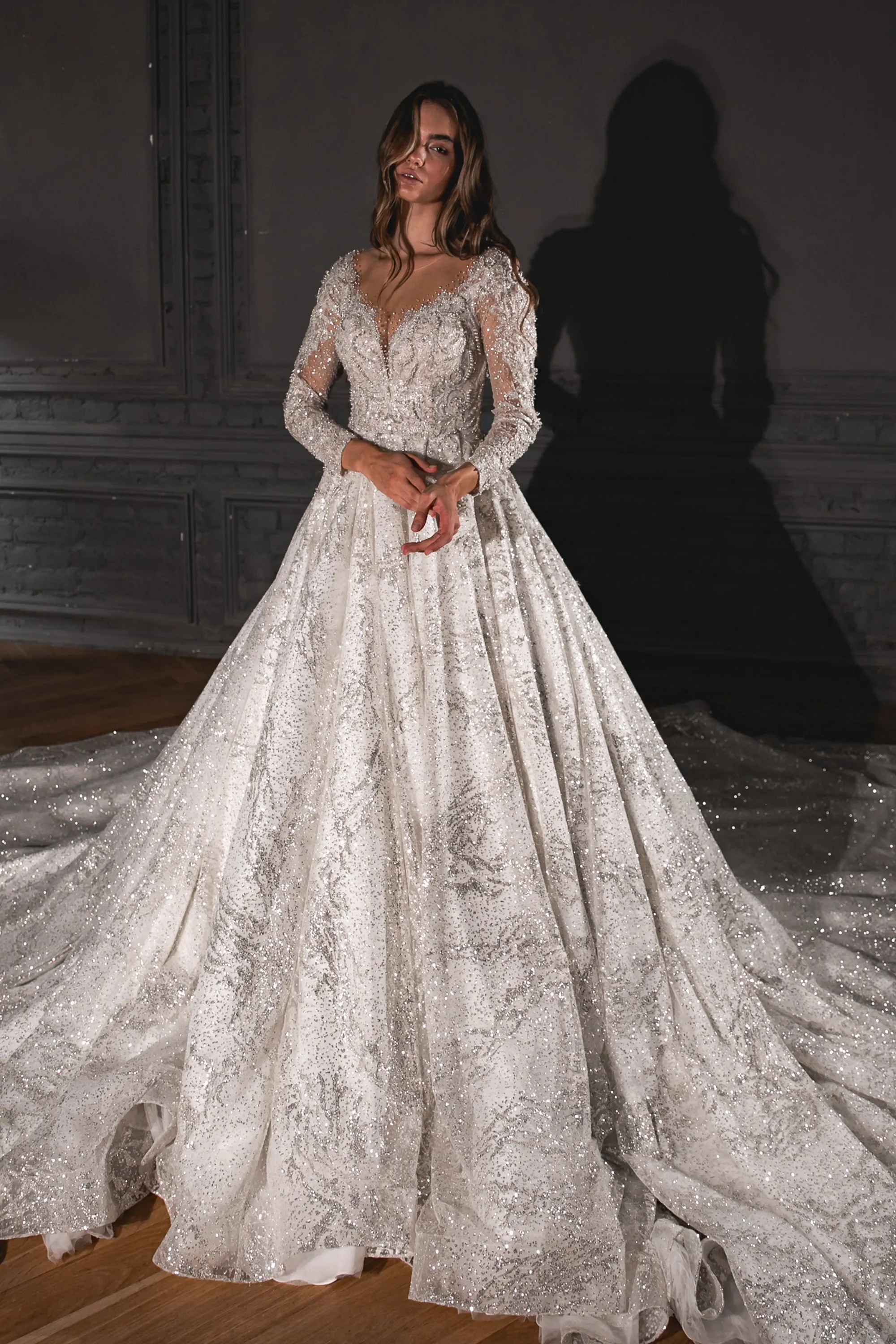 Royal Lace Off-The-Shoulder Sparkly Wedding Dress Meryem