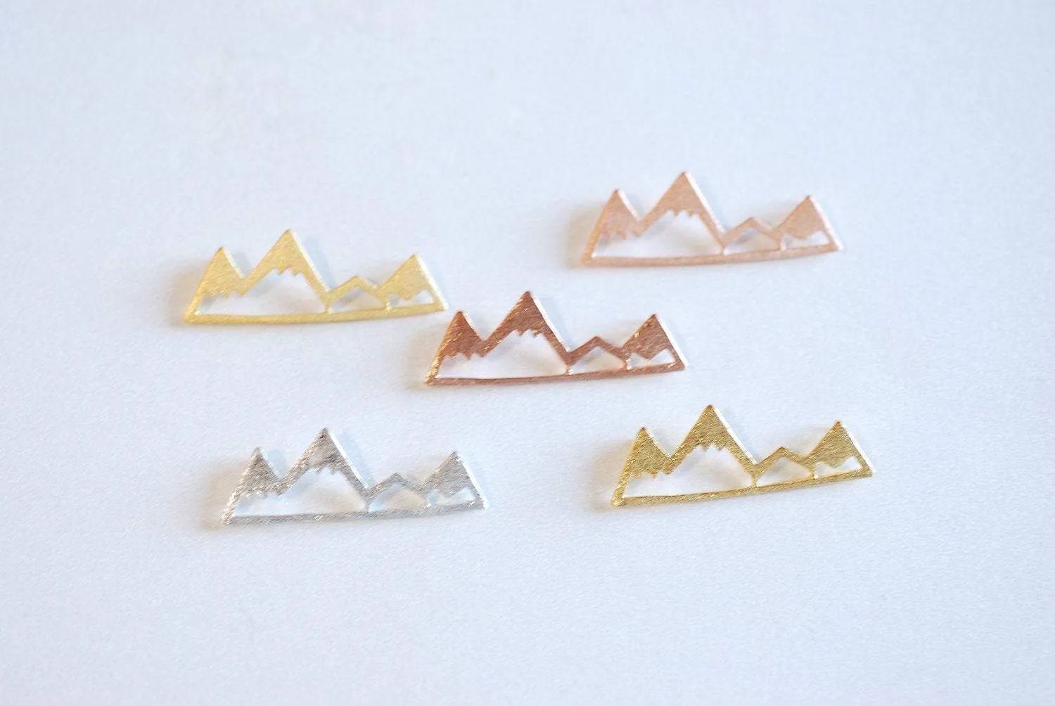 Shiny Vermeil Gold Mountain Range Charm- 22k gold plated Sterling Silver Mountain Peak Connector Charm, Hiking Charm, Snow Mountain, 318