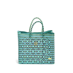 SMALL TURQUOISE PATTERNED TOTE BAG