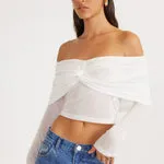 SNDYS Madrid Off Shoulder Top - White