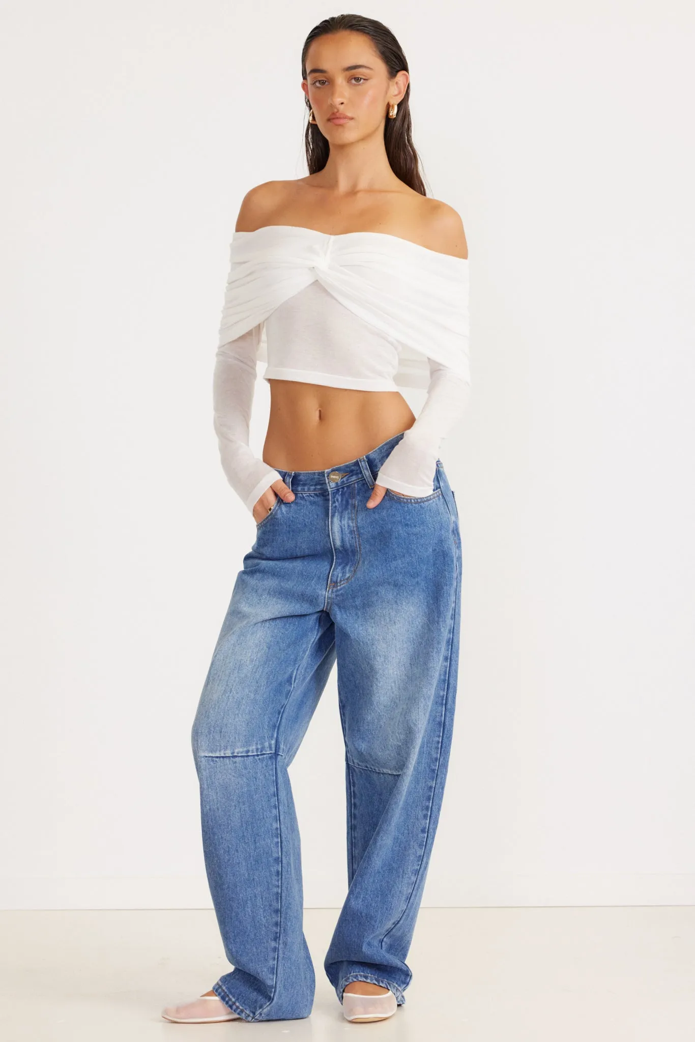 SNDYS Madrid Off Shoulder Top - White