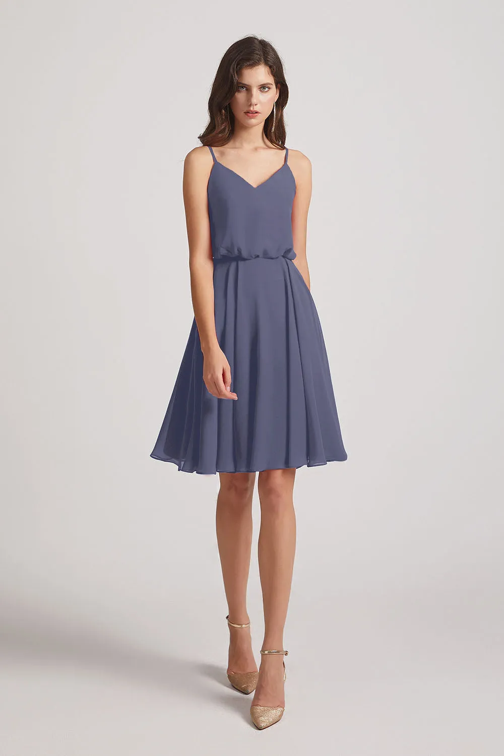 Spaghetti Straps Short V-Neck Chiffon Party Dresses (AF0076)