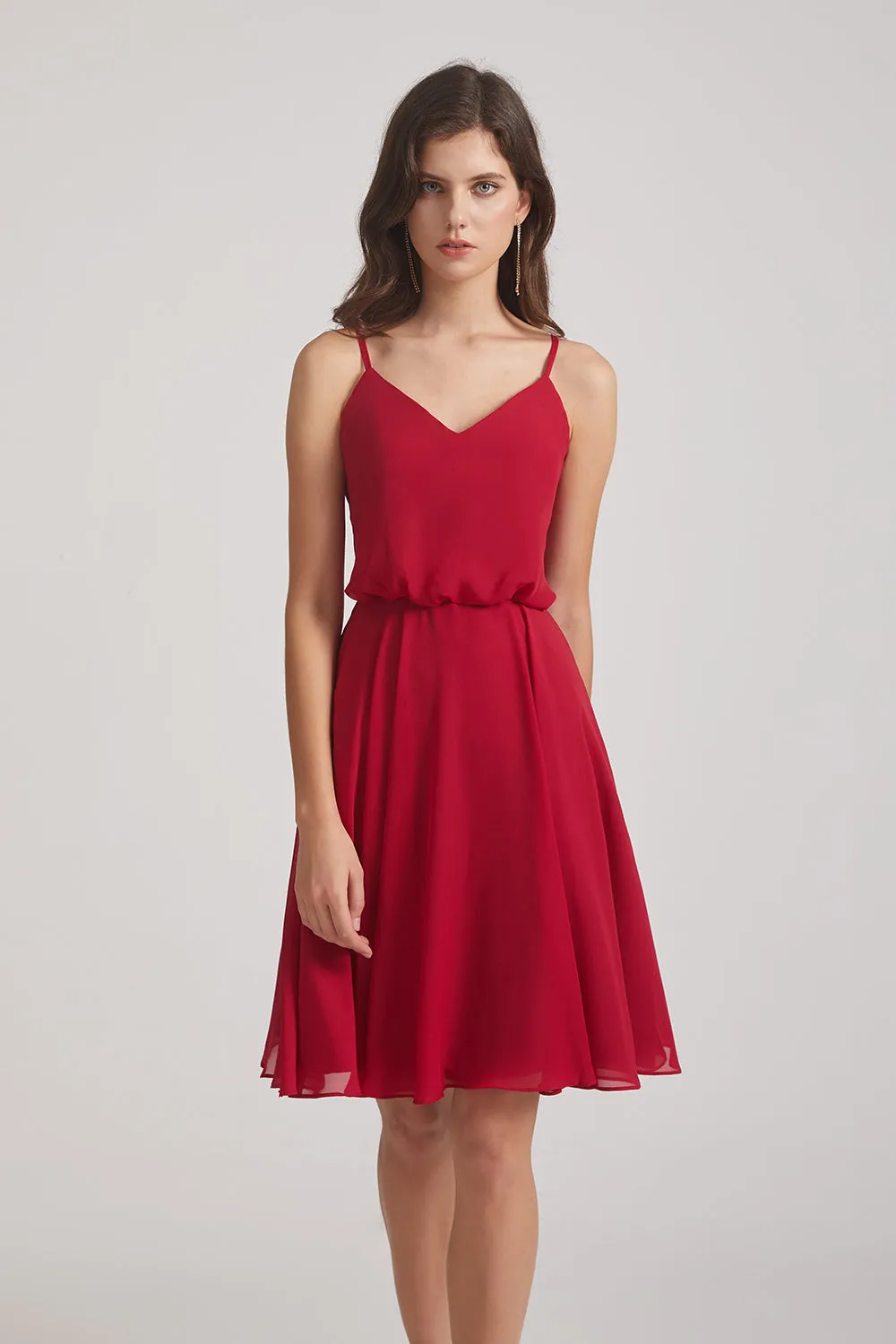 Spaghetti Straps Short V-Neck Chiffon Party Dresses (AF0076)