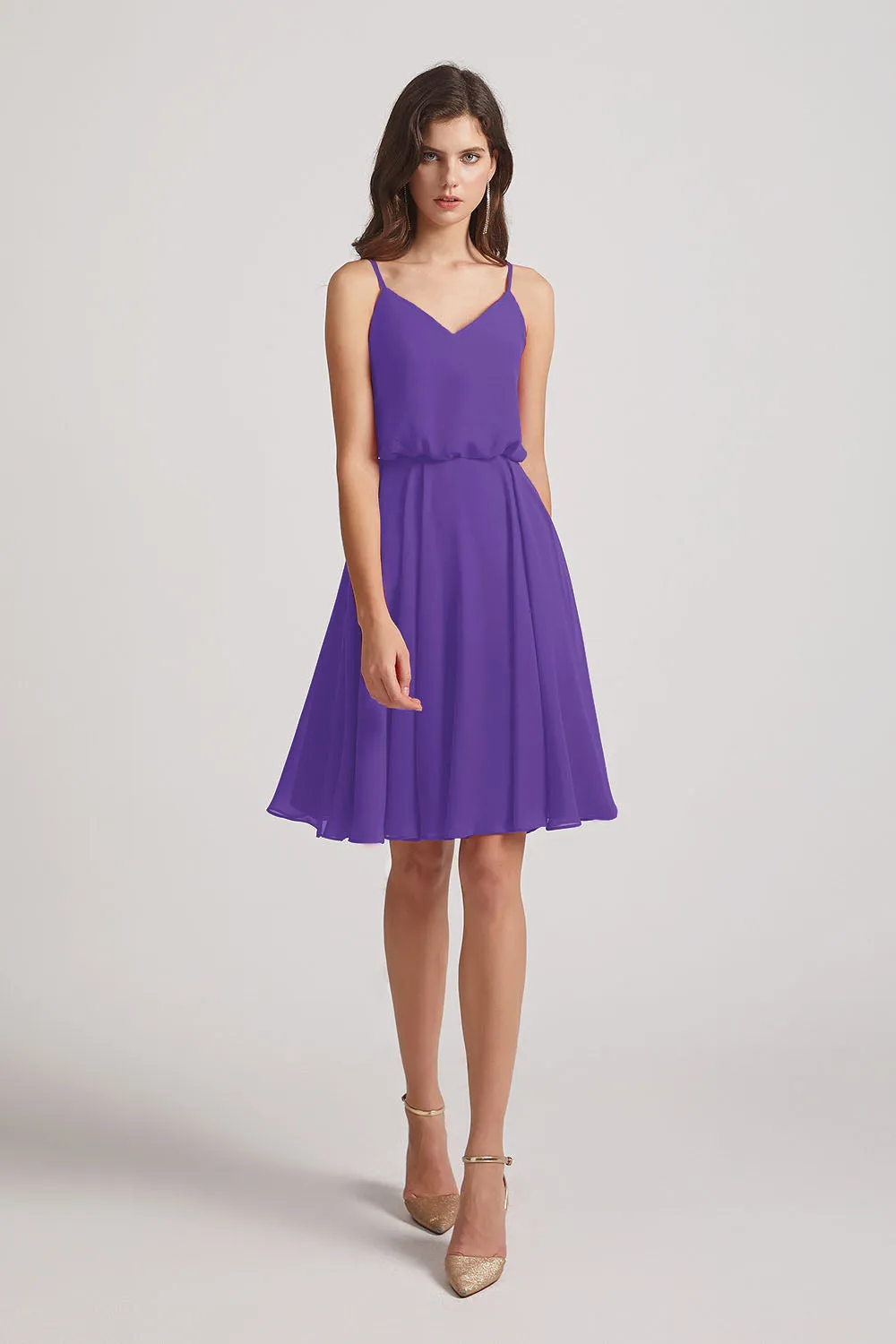 Spaghetti Straps Short V-Neck Chiffon Party Dresses (AF0076)