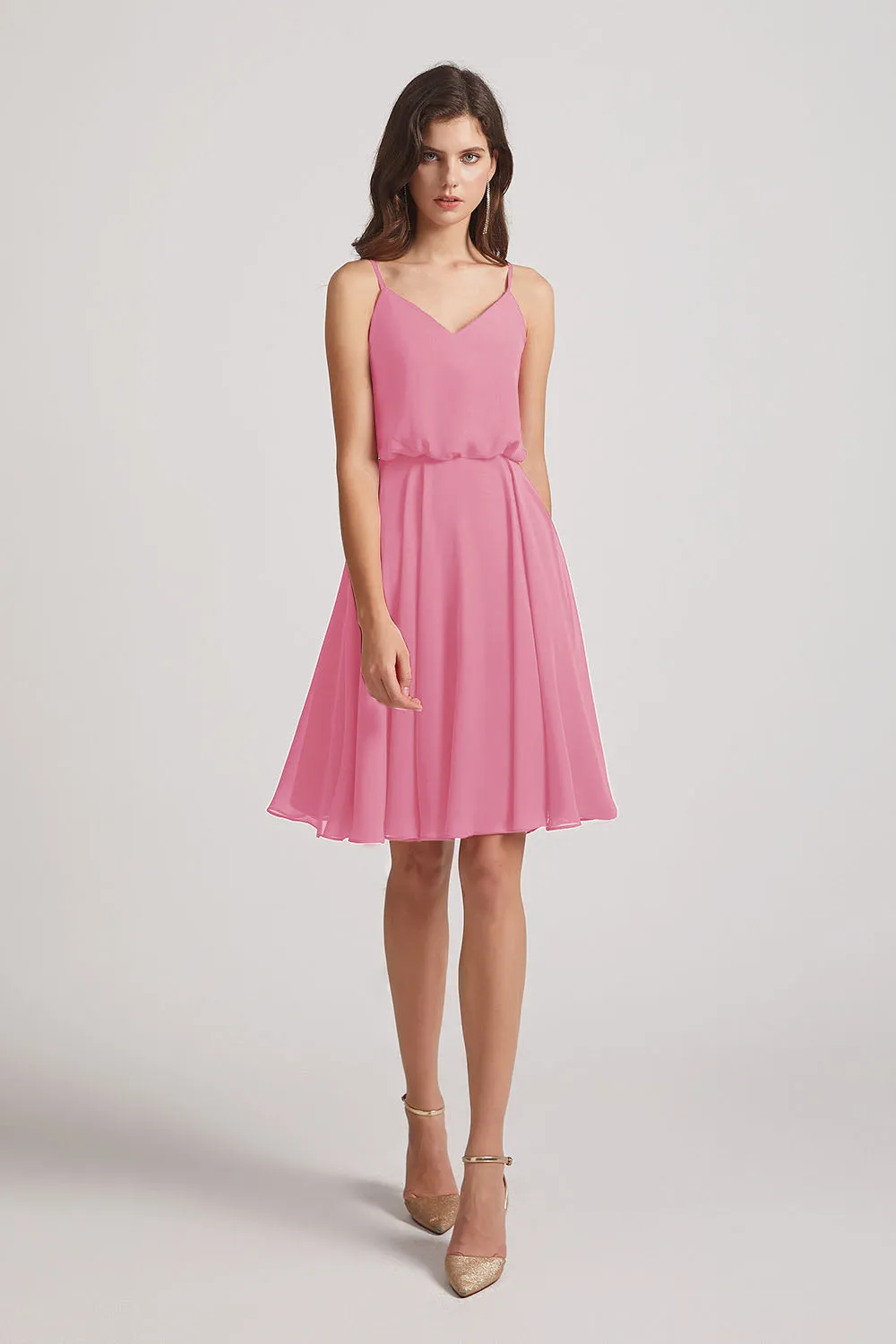 Spaghetti Straps Short V-Neck Chiffon Party Dresses (AF0076)