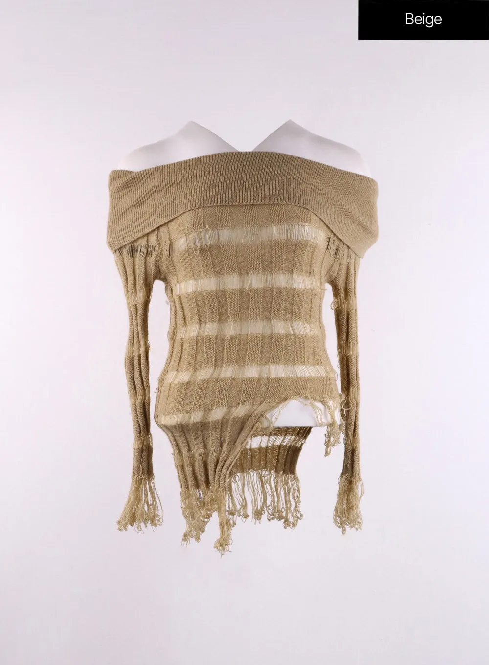 Striped Ripped Knit Long Sleeve Top CF406