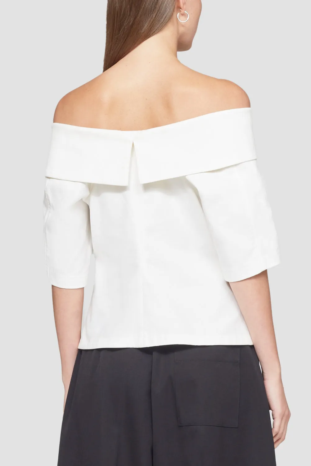 Structured Cotton Off Shoulder Zip-Front Top