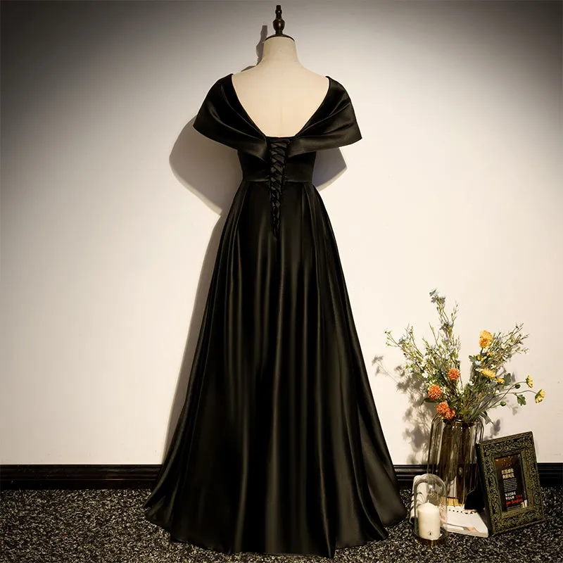 The Juliana Black Boat Neck Off Shoulder Gown (Customisable)